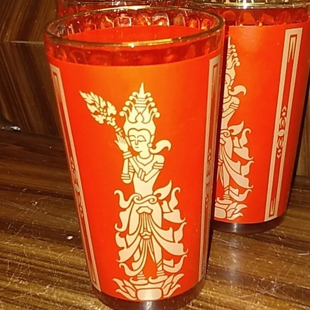 Vintage Culver MCM Thai Princess Hindu Highball set of 3